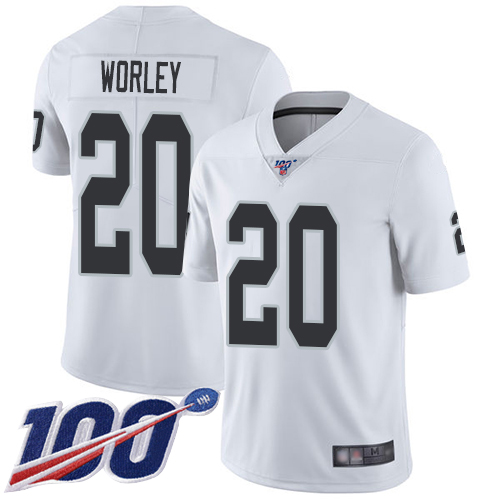 Men Oakland Raiders Limited White Daryl Worley Road Jersey NFL Football #20 100th Season Vapor Jersey->oakland raiders->NFL Jersey